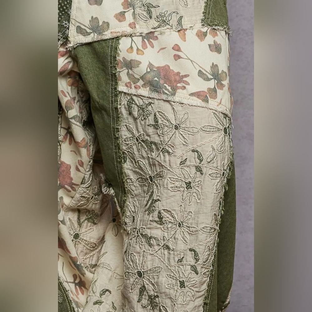 POL Olive & Cream Patchwork Jogger Pants - Picture 6 of 9